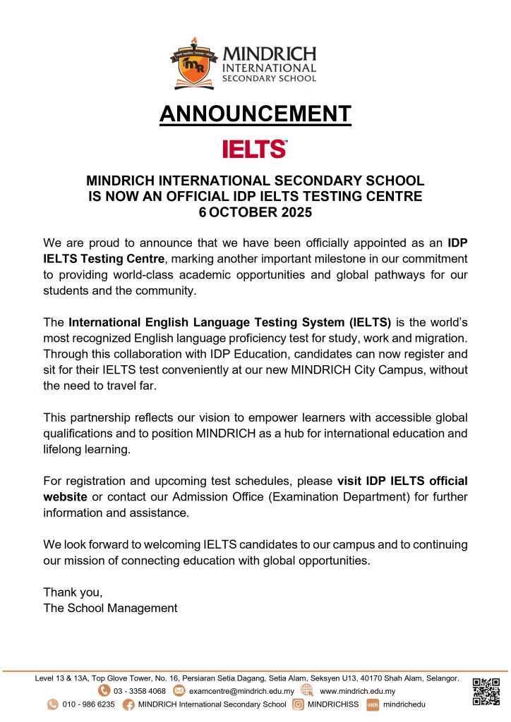 MINDRICH AS IELTS TESTING CENTRE!